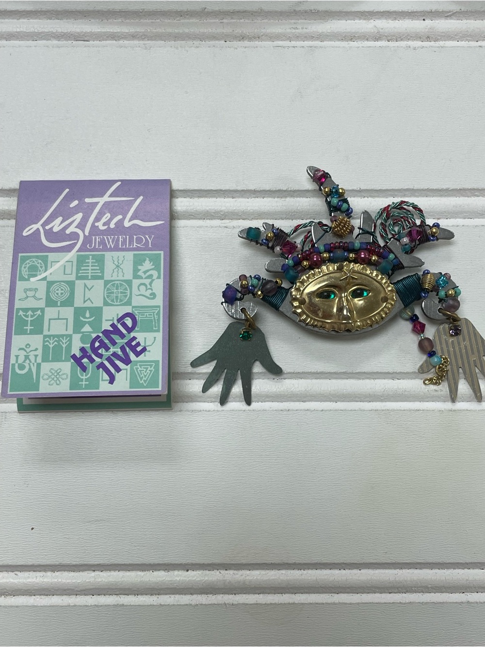 Vintage Liztech Hand Jive Masquerade Mask Hand-Crafted Brooch
